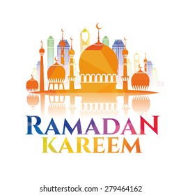 vector illustration arabic calligraphy inscription ramadan kareem, design celebratory illustration with bright geometric patterns, label, logo