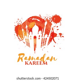 vector illustration Arabic calligraphy inscription Ramadan Kareem, design celebratory illustration with bright geometric patterns, label, logo