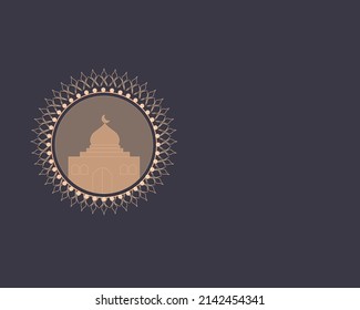 Vector illustration with arabic carvings in the form of a circle, there is a mosque too