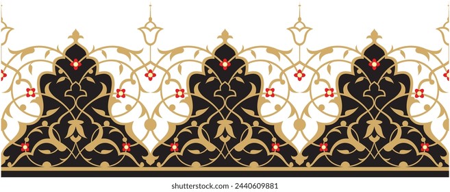 Vector illustration for Arabic floral border. traditional Islamic design. Suitable for use in frames, mosque decoration elements, calligraphy decoration.