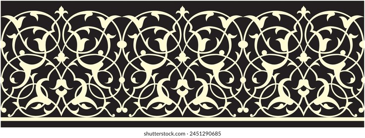 Vector illustration for Arabic floral border, traditional Islamic design. Suitable for use in frames, mosque decoration elements, border frame, calligraphy decorations.