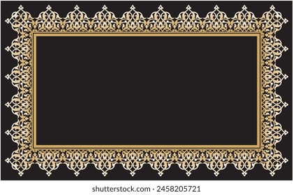 Vector illustration for Arabic floral border, rectangular shape frame design, traditional Islamic design, black background. Suitable for use in frames, mosque decoration elements, calligraphy.