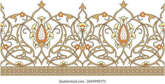 Ilustración vectorial para marco floral árabe. Diseño islámico tradicional, marco de la frontera. Conveniente para el uso en marcos, Elementos de decoración de mezquitas, decoración de caligrafía.