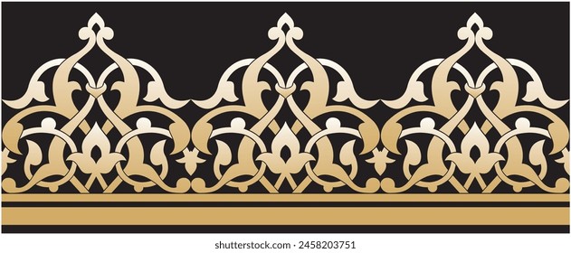 Vector illustration for Arabic flower border. traditional islamic design. black background. Suitable for use in frames, mosque decoration elements, calligraphy decoration