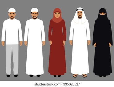 vector illustration, arabic people, arab woman, arabian man