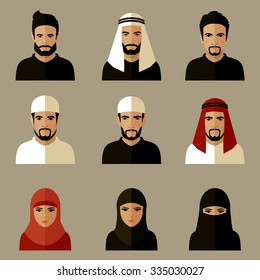 vector illustration, arabic people, arab woman, arabian man