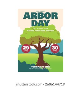 Vector illustration of arbor day flyer poster template design