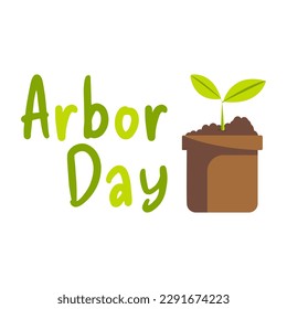 Ilustración vectorial de la tipografía del Día de Arbor con el Árbol Verde en ollas