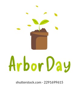 Vector illustration of Arbor day Typography with Green Tree in Pots and leaves fall