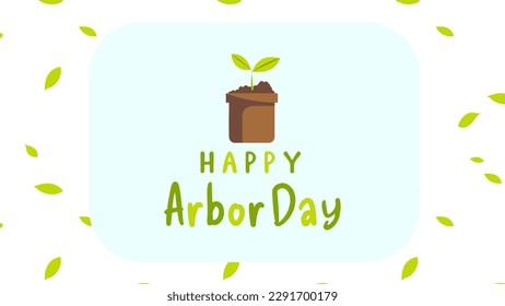 Vector illustration of Arbor day Typography with Green Tree in Pots and leaves fall