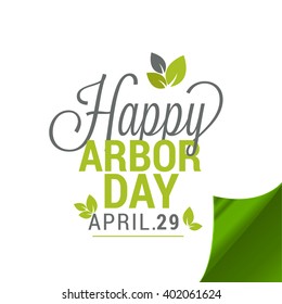Vector illustration of Arbor day typography with green leaf.