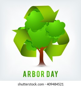 Vector illustration of Arbor day typography with green tree.