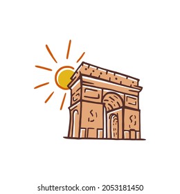 Ilustración vectorial Arc de Triomphe, icono emblemático de París, Francia. Ilustración vectorial del logotipo Arc de Triomphe