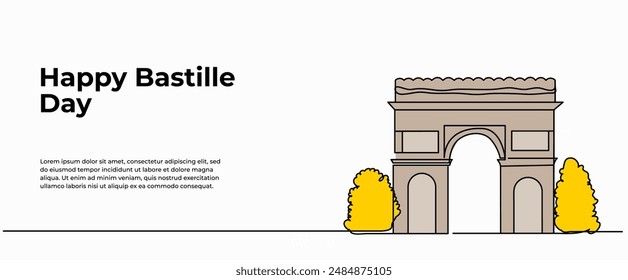 Vector illustration of arc de triomphe de l'Etoile.Modern flat in continuous line style.