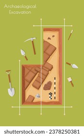 Vector illustration of archaeological excavations, trench extended system