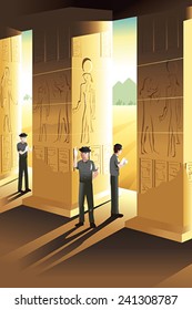 A vector illustration of Archaeologist working at an ancient place