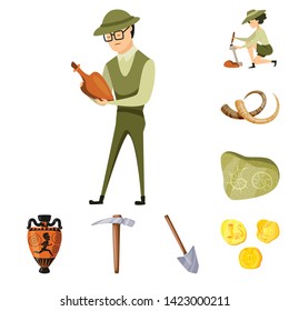 Vector illustration of archaeology  and historical sign. Collection of archaeology  and excavation stock symbol for web.