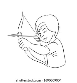 Vector Illustration of Archer Boy with Black Outlines isolated on a white background
