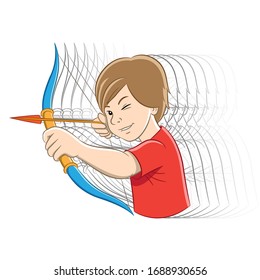 Ilustração vetorial do Desenho Animado de Archer Boy com Fantasmas de Movimento e Contornos Coloridos
