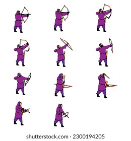 Ilustración vectorial de un arquero, sobre un fondo blanco. A partir de esta colección, se puede hacer una animación de un arquero de tiro.