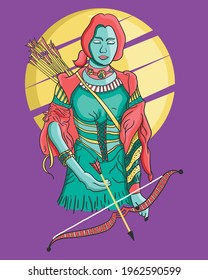 Vector Illustration of Archer Woman. Fit for T-shirt design, phone case, mask, hoodie, stickers, poster, etc.