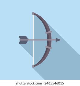 Ilustración vectorial de un arco y flecha de tiro con arco en estilo de diseño plano con una sombra larga y fondo azul