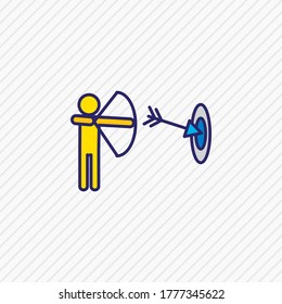 Ilustración vectorial de la línea coloreada con iconos de tiro con arco. También se puede utilizar un elemento de hobby hermoso como elemento de icono dardo.