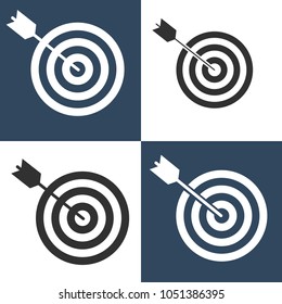 A vector illustration of a vector archery target with arrow. Bulls eye on archery target. On target icon concept.