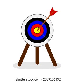 Vector illustration of an archery target board, with an arrow stuck in the middle