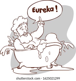 Vector Illustration Of A Archimedes In Bath. Thumbs Up Eureka. Ancient Greek Mathematician, Physicist.