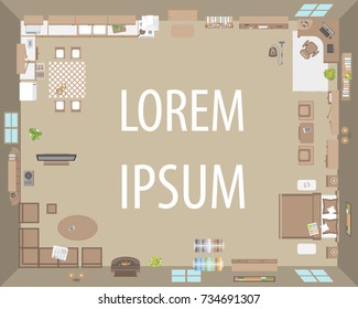 Vector illustration. Architectural color floor plan. Top view. Studio apartment. View from above.
