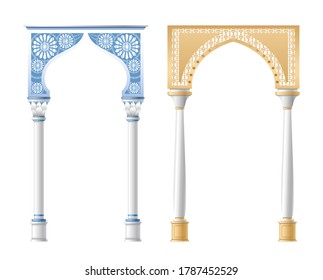 Vector illustration of architectural columns, pillars and arches isolated on white background
