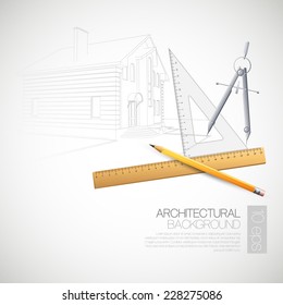 Vector Illustration Of The Architectural Drawings And Drawing Tools