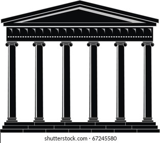 Vector illustration of architectural element - Portico (Colonnade), an ancient temple: black, isolated, white background