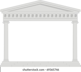 Vector illustration of architectural element - Portico (Colonnade), an ancient temple: grey, isolated, white background