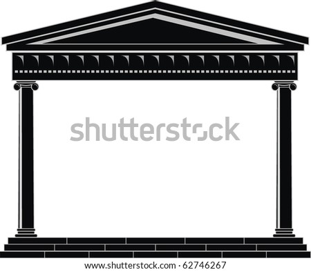 Vector illustration of architectural element - Portico (Colonnade), an ancient temple: black, isolated, white background