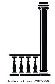 Vector illustration of architectural element - Silhouette of balustrade and column: black, isolated, white background