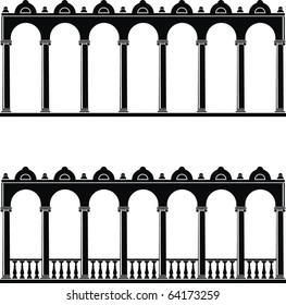 Vector illustration of architectural element - Silhouette of gallery: black, isolated, white background