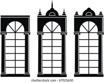 Vector illustration of architectural element - Silhouettes of medieval windows: black, isolated, white background