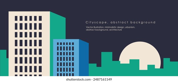 Ilustración vectorial. Arquitectura, fondo, abstracto, edificios. Antecedentes de un Sitio web, página de destino, Anuncio Horizontal. Diseño moderno.