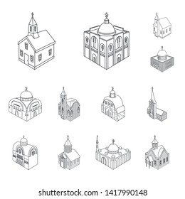 Vector illustration of architecture and building logo. Set of architecture and clergy stock symbol for web.