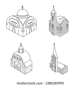 Vector illustration of architecture and building sign. Collection of architecture and clergy stock vector illustration.