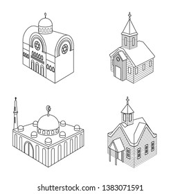 Vector illustration of architecture and building sign. Set of architecture and clergy stock vector illustration.
