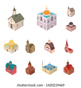 Vector illustration of architecture and building sign. Set of architecture and clergy stock vector illustration.