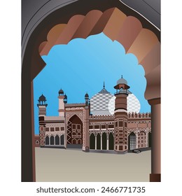 vector illustration architecture Muslim mosque on a blue background