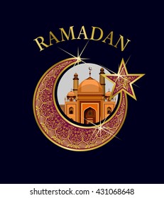 vector illustration architecture Muslim mosque were located in the center in the heart of Golden Crescent