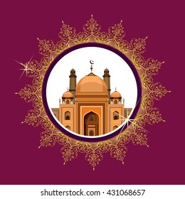 vector illustration architecture Muslim mosque were located in the center of the circular pattern mandala lace gold
