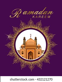vector illustration architecture Muslim mosque were located in the center of the circular pattern mandala lace gold