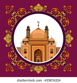 vector illustration architecture Muslim mosque were located in the center of the circular pattern mandala lace