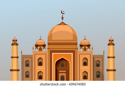 vector illustration architecture Muslim mosque on a blue background